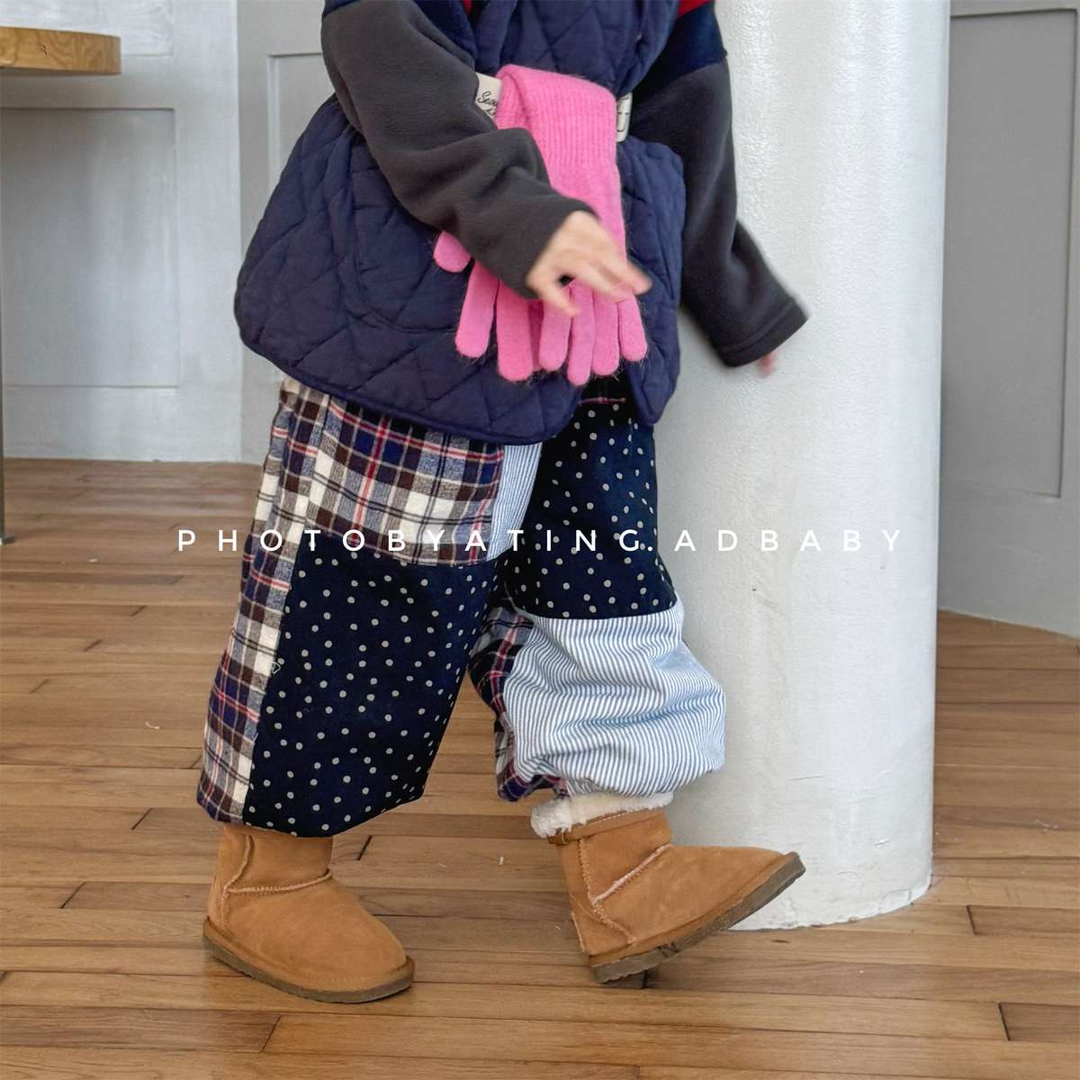 ロングパンツ・スウェットパンツ パッチワークロングパンツ デニム調 キルティング 中綿入り【mh0011424】