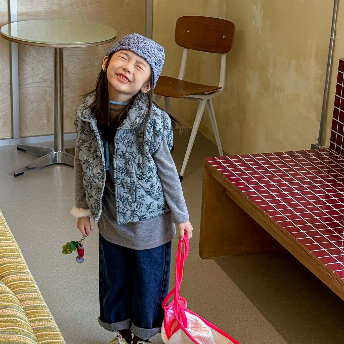 ベスト キルティングベスト ノースリーブ 中綿入り 花柄プリント【mh0011425】