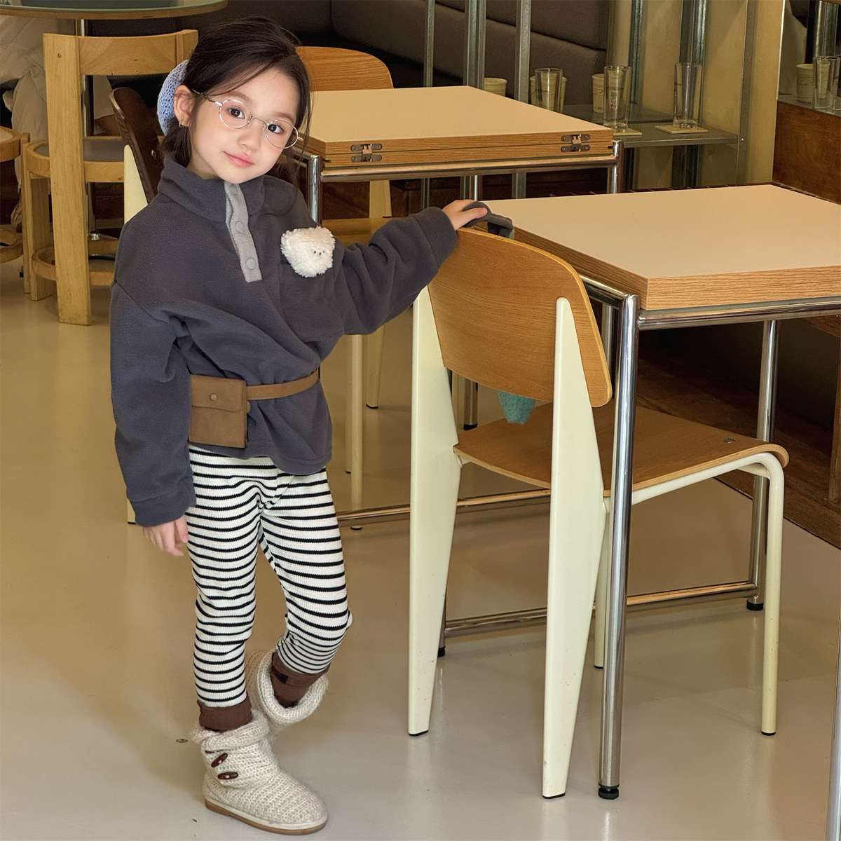 トレーナー・フーディ フリースプルオーバー ハイネック スナップボタン もこもこワッペン【mh0011428】