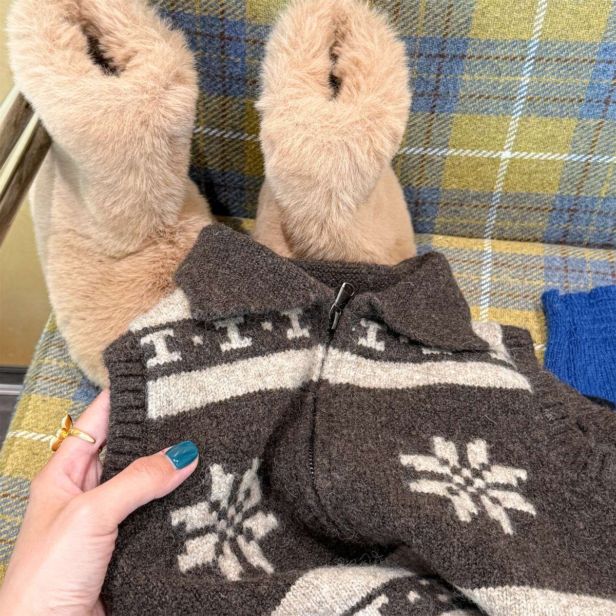 ベスト ニットベスト ジップアップ ノルディック柄 ノースリーブ トップス【mh0011429】