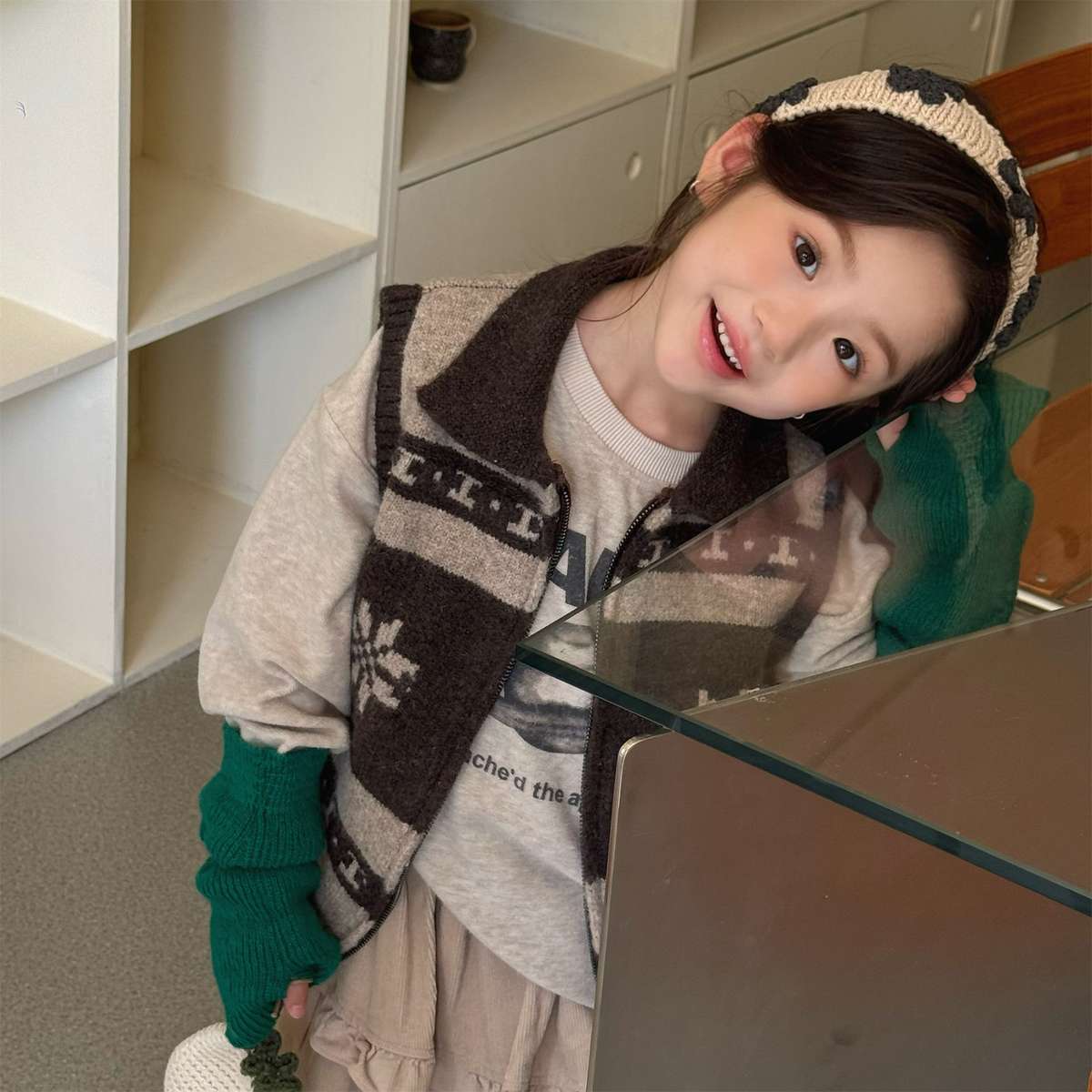 ベスト ニットベスト ジップアップ ノルディック柄 ノースリーブ トップス【mh0011429】