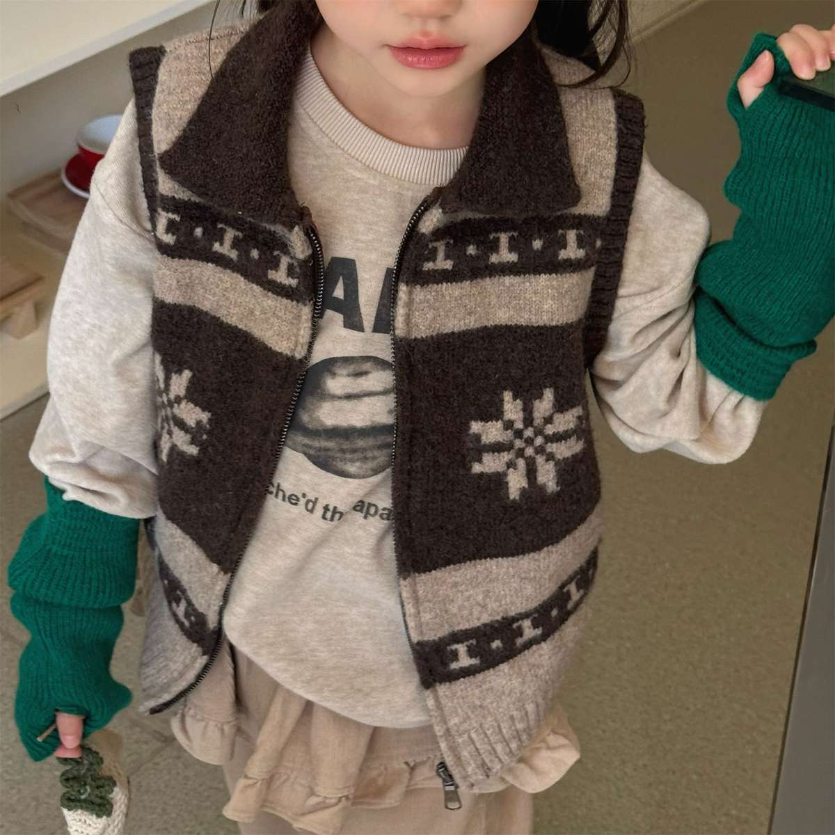 ベスト ニットベスト ジップアップ ノルディック柄 ノースリーブ トップス【mh0011429】