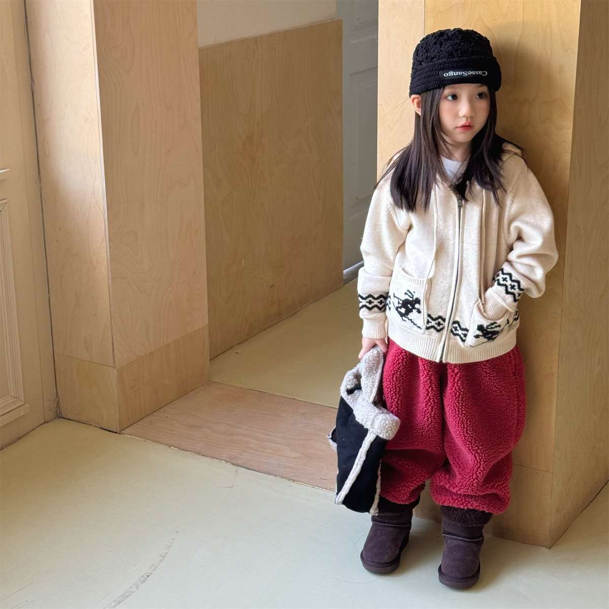 カーディガン・パーカー ニットフーディ ジップアップ ノルディック柄 カーディガン【mh0011430】