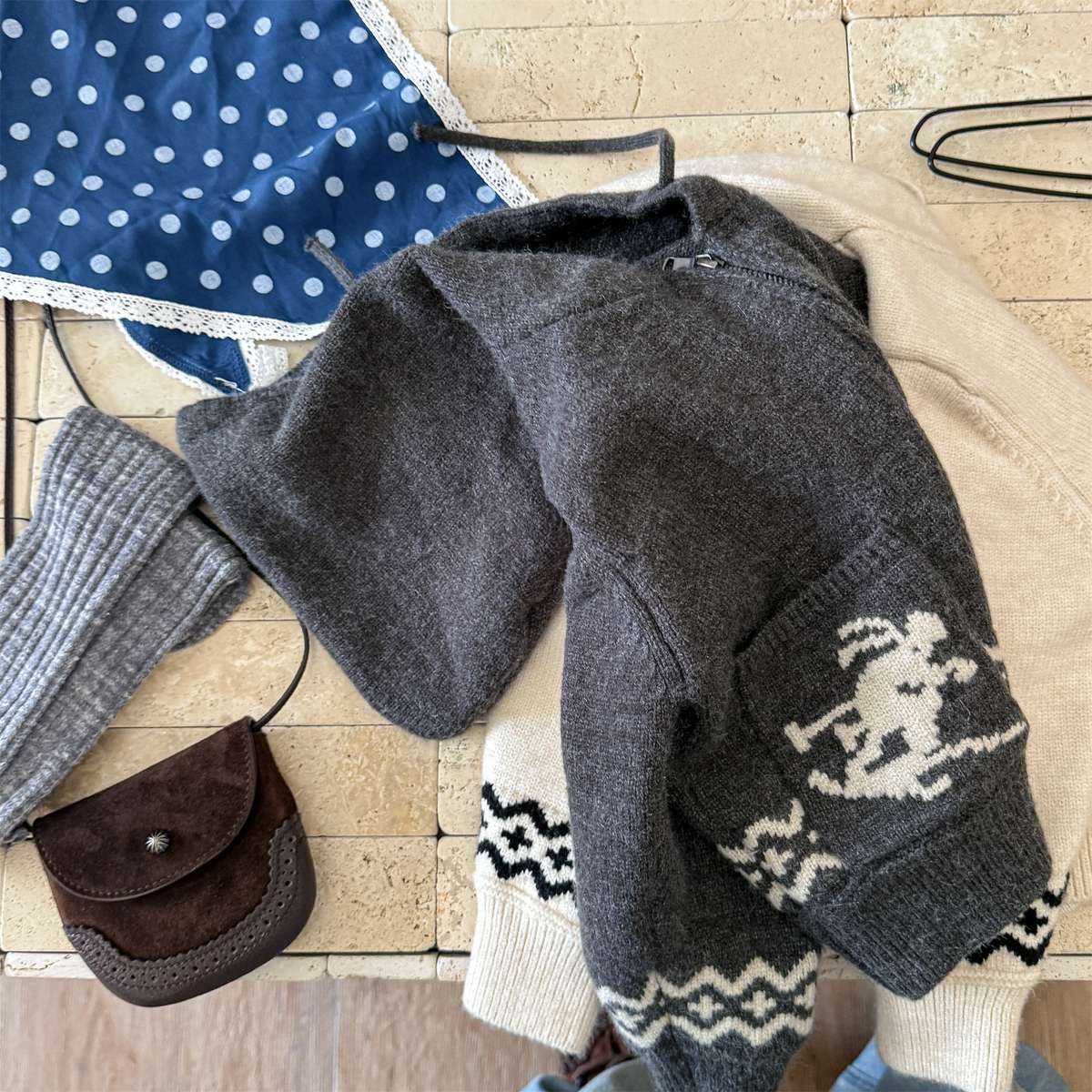 カーディガン・パーカー ニットフーディ ジップアップ ノルディック柄 カーディガン【mh0011430】