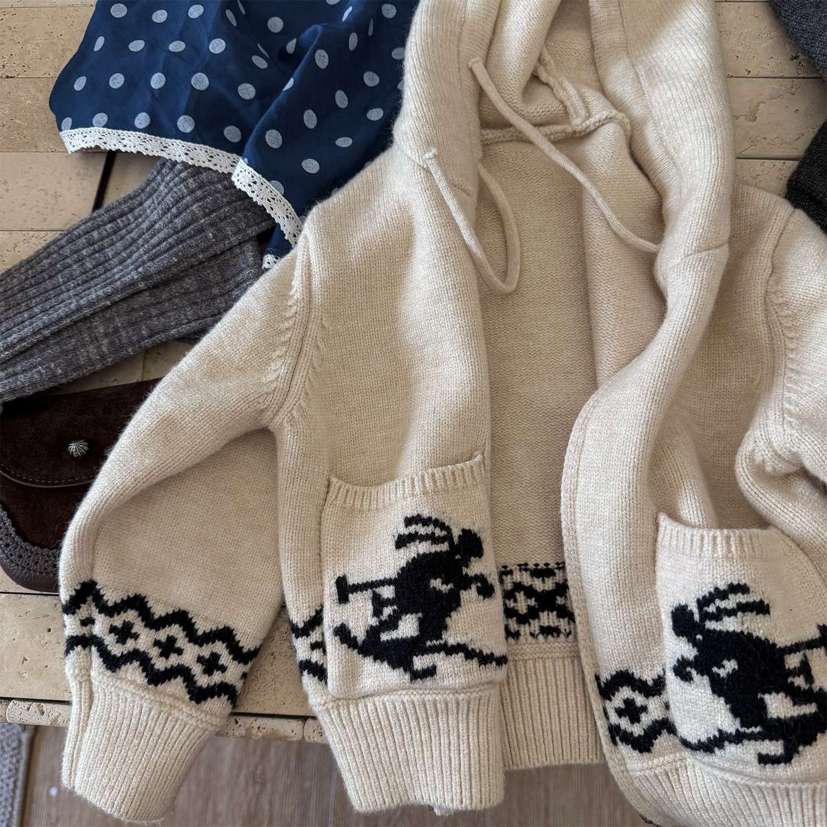 カーディガン・パーカー ニットフーディ ジップアップ ノルディック柄 カーディガン【mh0011430】