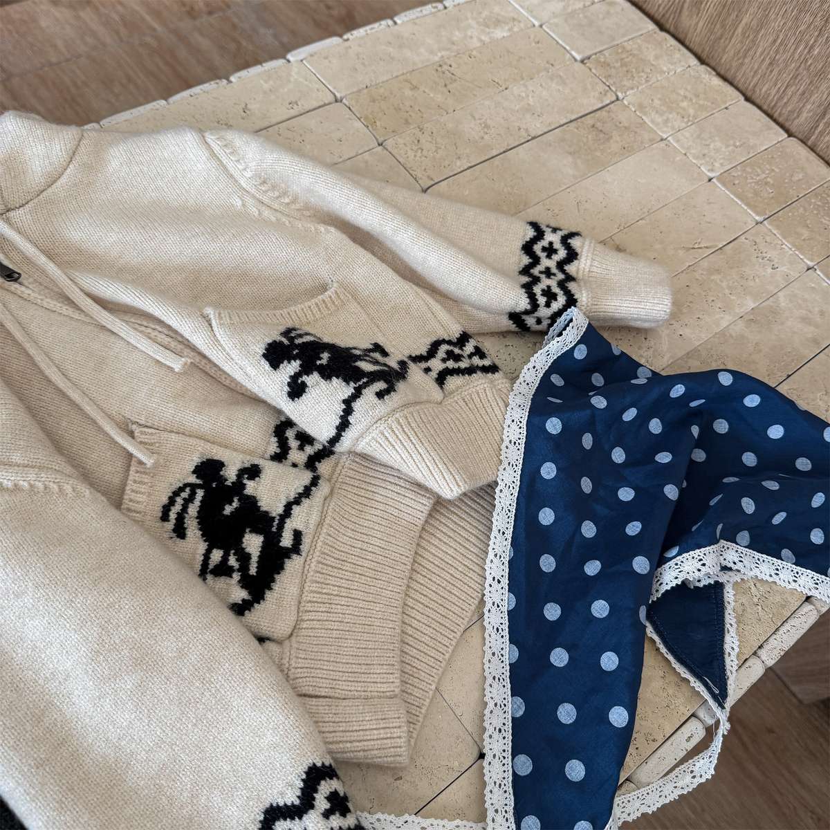 カーディガン・パーカー ニットフーディ ジップアップ ノルディック柄 カーディガン【mh0011430】