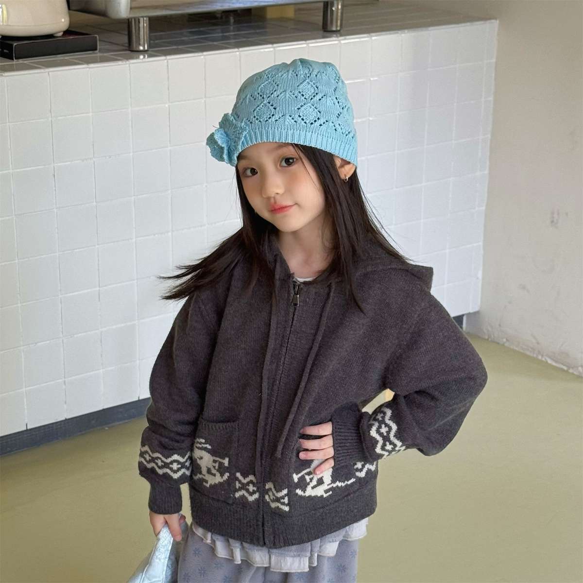 カーディガン・パーカー ニットフーディ ジップアップ ノルディック柄 カーディガン【mh0011430】