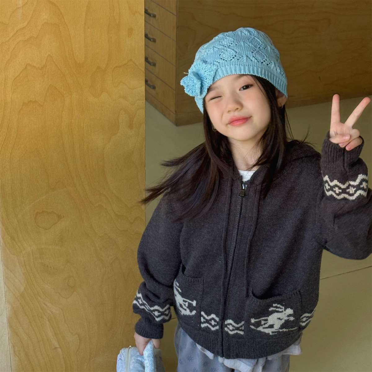 カーディガン・パーカー ニットフーディ ジップアップ ノルディック柄 カーディガン【mh0011430】