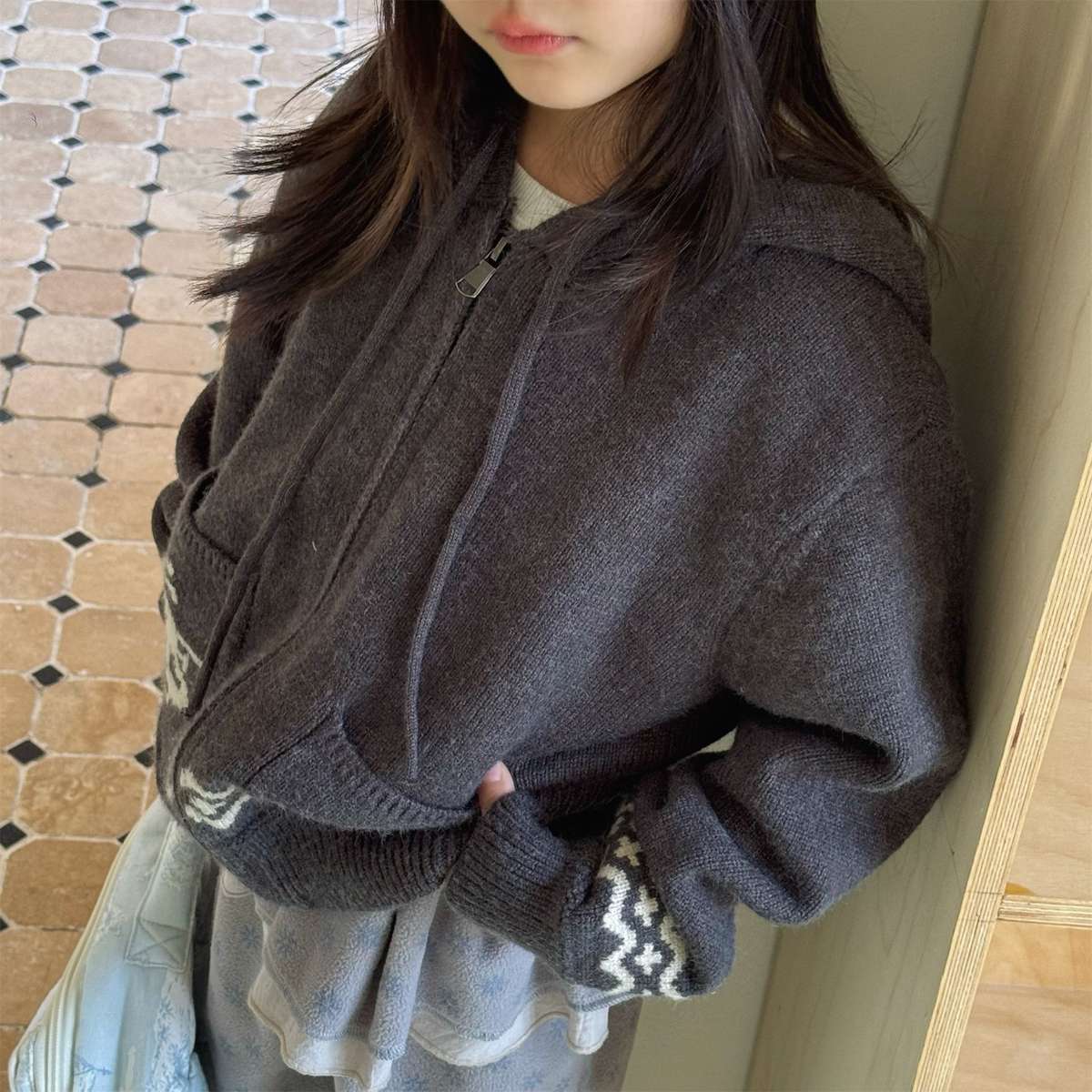 カーディガン・パーカー ニットフーディ ジップアップ ノルディック柄 カーディガン【mh0011430】