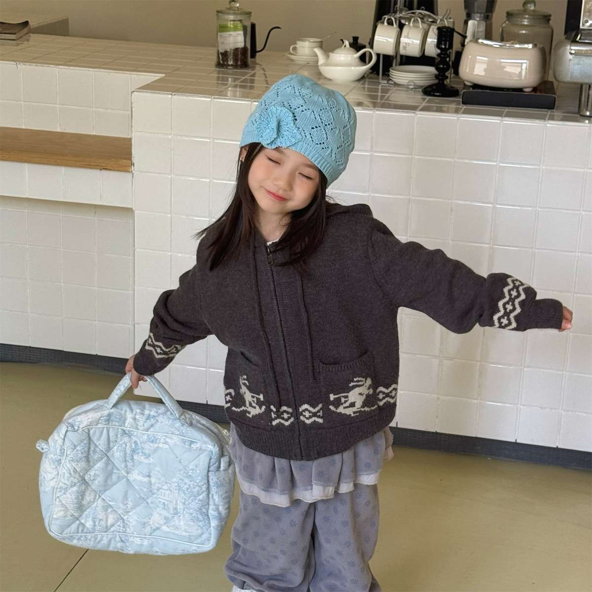 カーディガン・パーカー ニットフーディ ジップアップ ノルディック柄 カーディガン【mh0011430】