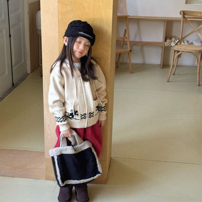 カーディガン・パーカー ニットフーディ ジップアップ ノルディック柄 カーディガン【mh0011430】