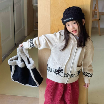 カーディガン・パーカー ニットフーディ ジップアップ ノルディック柄 カーディガン【mh0011430】