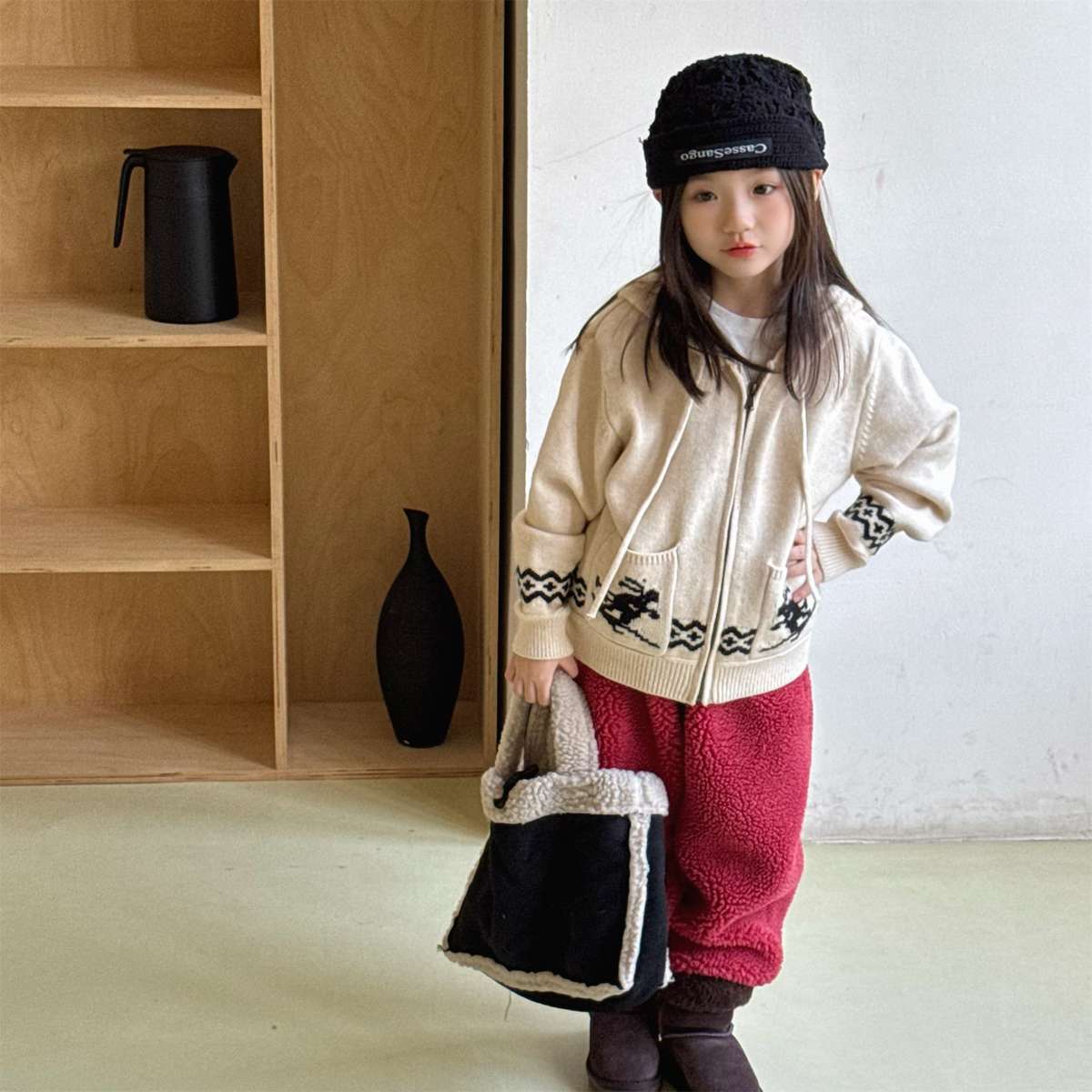 カーディガン・パーカー ニットフーディ ジップアップ ノルディック柄 カーディガン【mh0011430】