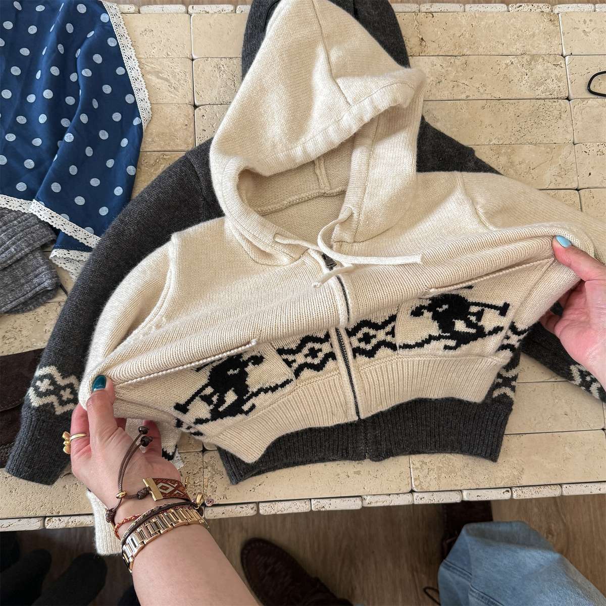 カーディガン・パーカー ニットフーディ ジップアップ ノルディック柄 カーディガン【mh0011430】