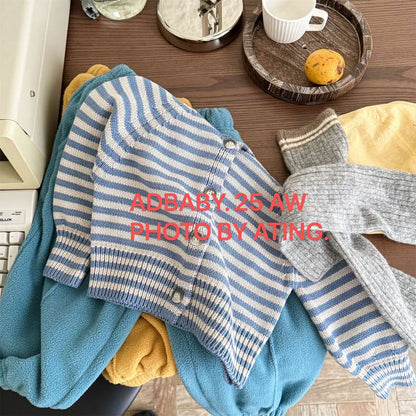 カーディガン・パーカー ボーダーニットカーディガン 襟付き 長袖 ボタン開閉 トップス【mh0011431】