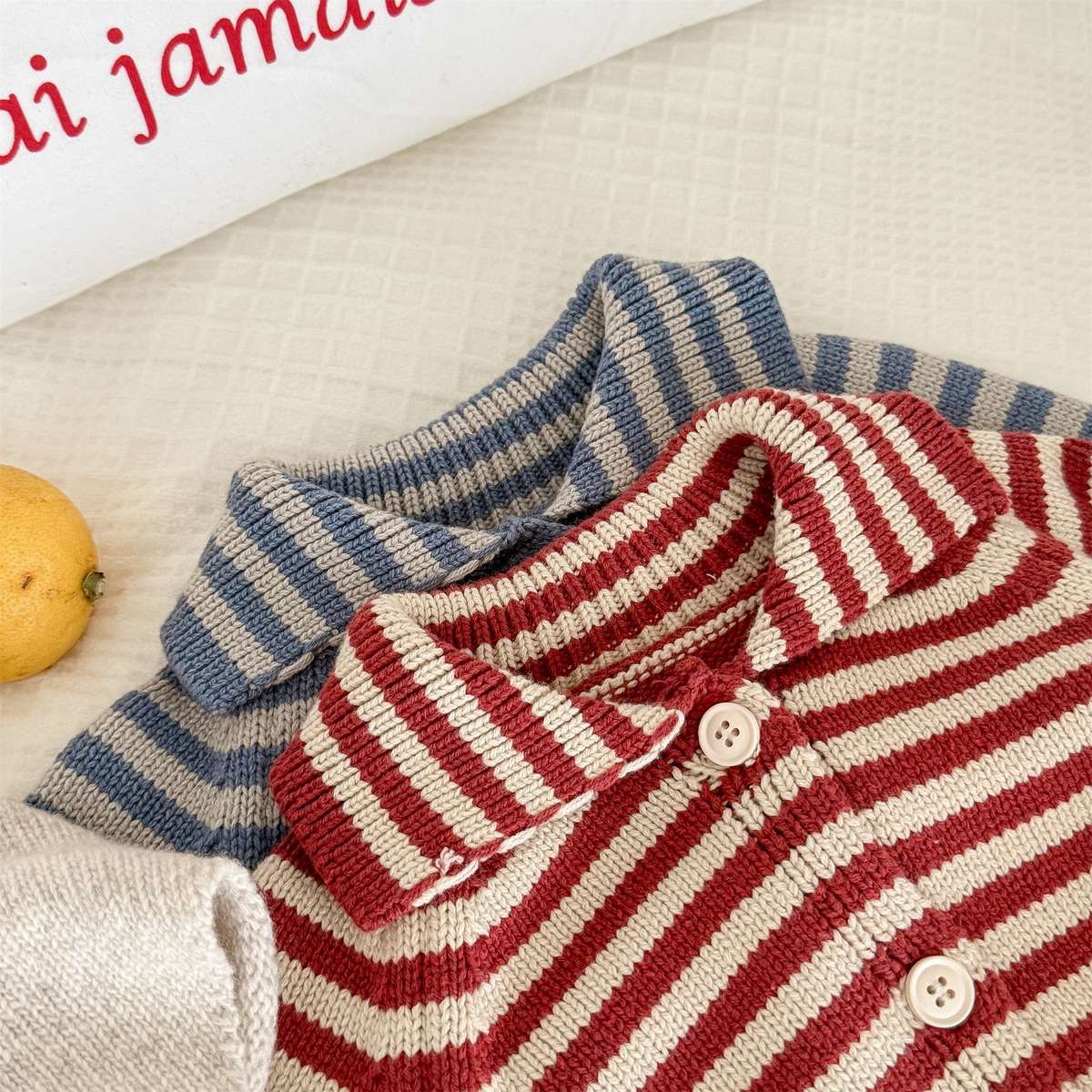 カーディガン・パーカー ボーダーニットカーディガン 襟付き 長袖 ボタン開閉 トップス【mh0011431】