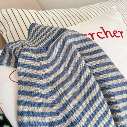 カーディガン・パーカー ボーダーニットカーディガン 襟付き 長袖 ボタン開閉 トップス【mh0011431】