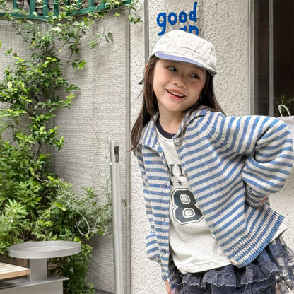 カーディガン・パーカー ボーダーニットカーディガン 襟付き 長袖 ボタン開閉 トップス【mh0011431】