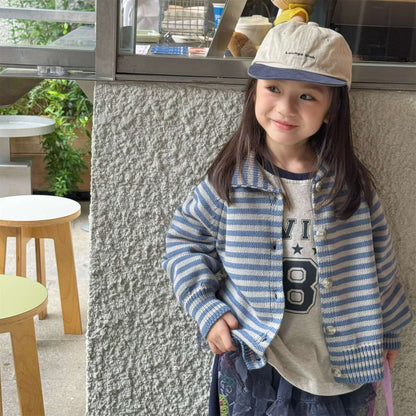 カーディガン・パーカー ボーダーニットカーディガン 襟付き 長袖 ボタン開閉 トップス【mh0011431】