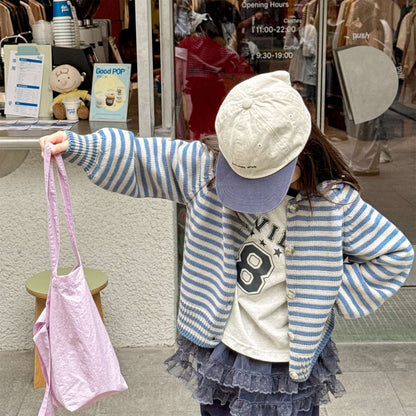 カーディガン・パーカー ボーダーニットカーディガン 襟付き 長袖 ボタン開閉 トップス【mh0011431】