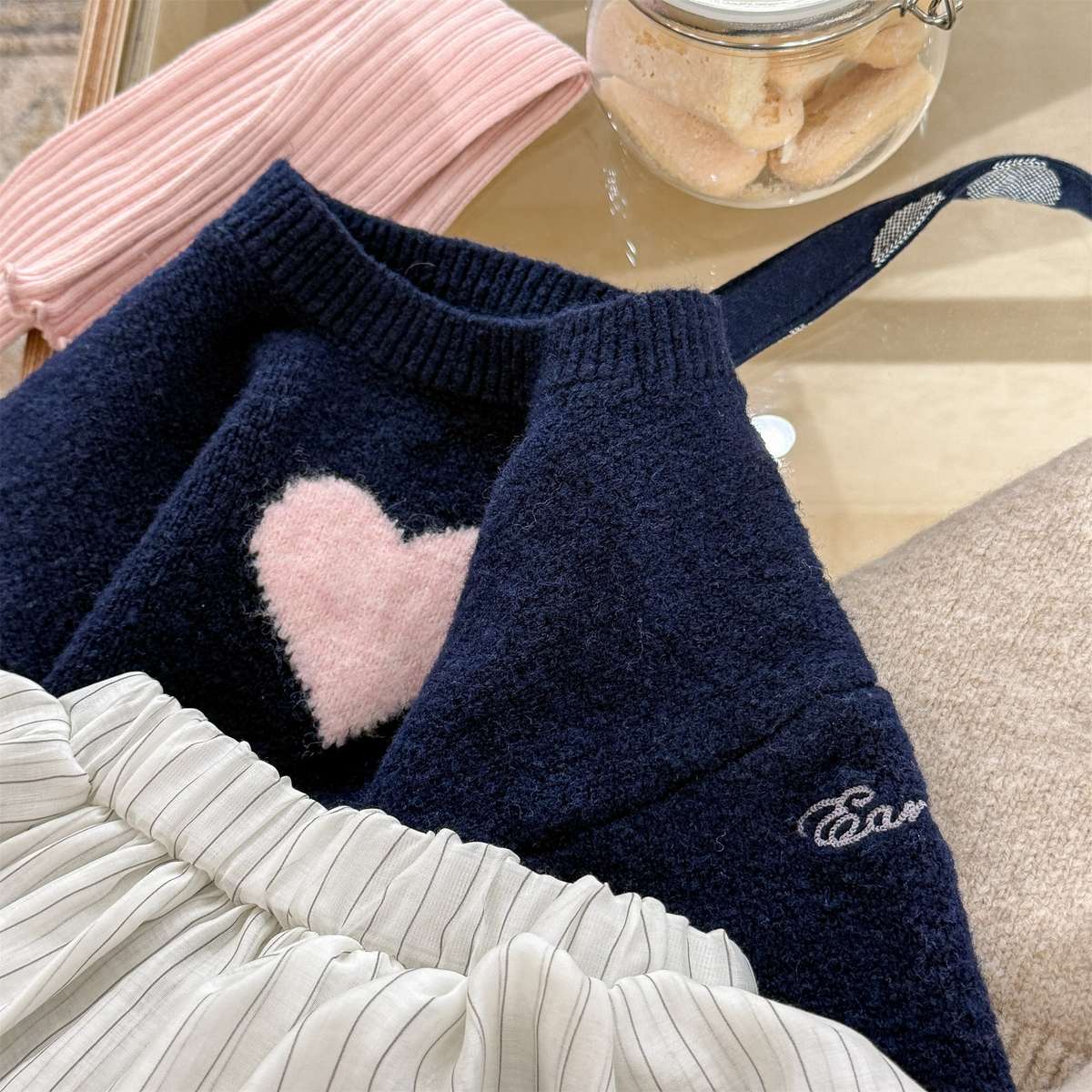 ニット・セーター 長袖ニット ハート柄プルオーバー クルーネック ゆるシルエット【mh0011432】