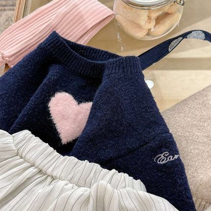 ニット・セーター 長袖ニット ハート柄プルオーバー クルーネック ゆるシルエット【mh0011432】