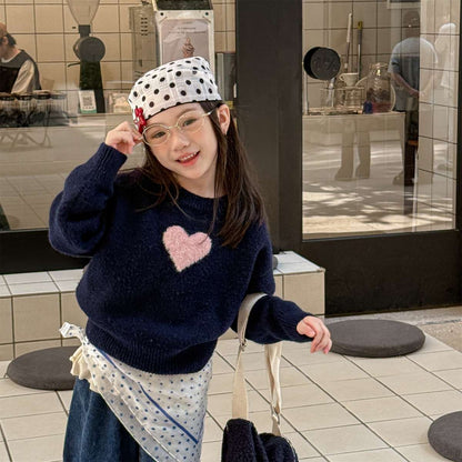 ニット・セーター 長袖ニット ハート柄プルオーバー クルーネック ゆるシルエット【mh0011432】