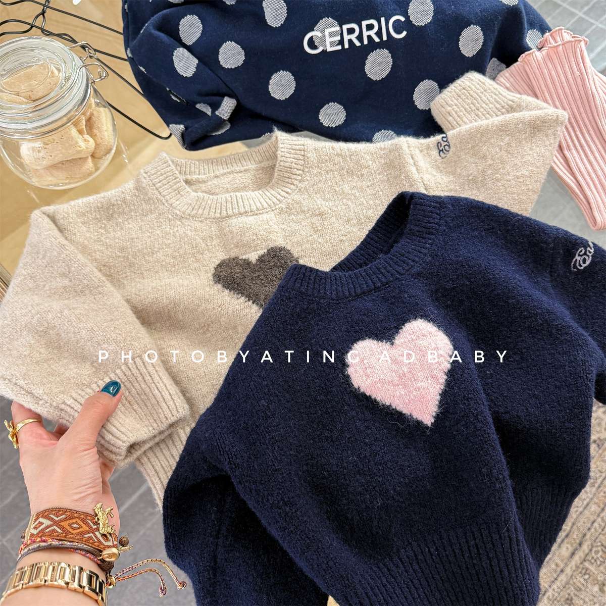 ニット・セーター 長袖ニット ハート柄プルオーバー クルーネック ゆるシルエット【mh0011432】