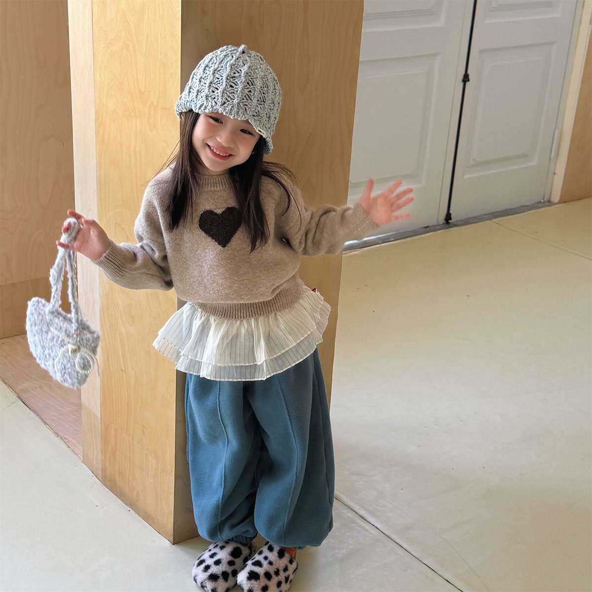 ニット・セーター 長袖ニット ハート柄プルオーバー クルーネック ゆるシルエット【mh0011432】