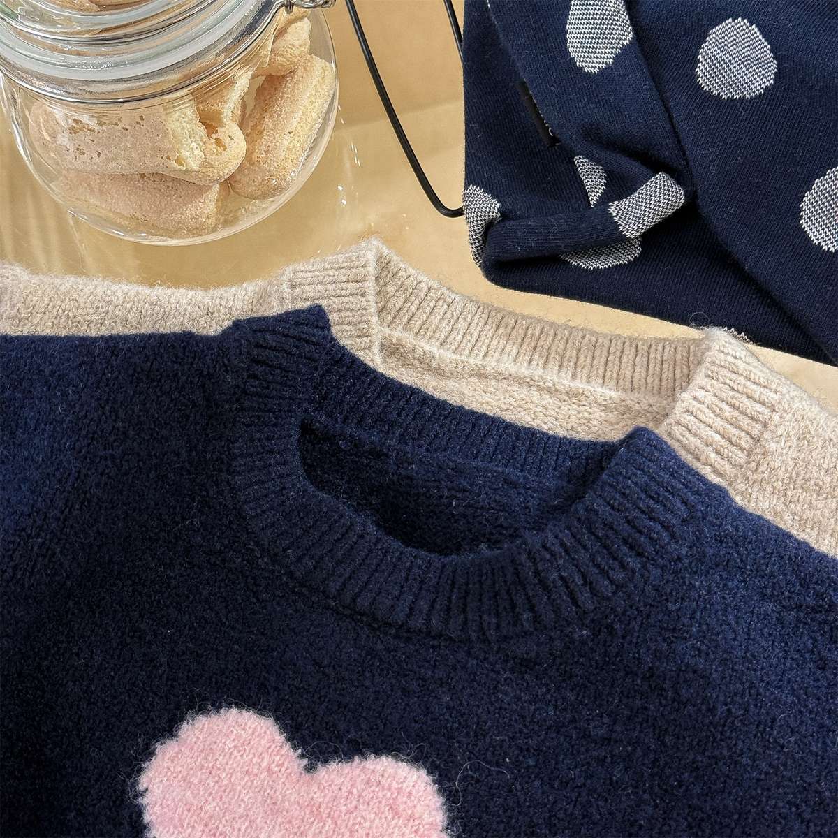 ニット・セーター 長袖ニット ハート柄プルオーバー クルーネック ゆるシルエット【mh0011432】