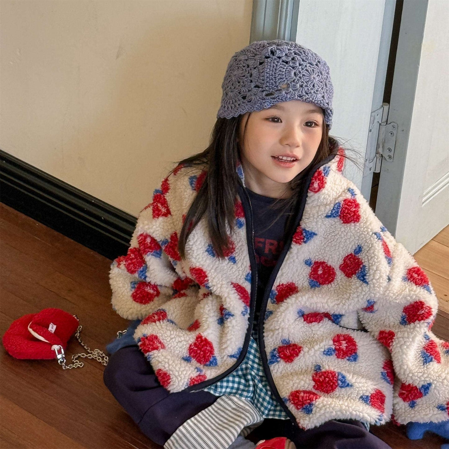 ショートコート・ジャケット・ジャンパー シープボアコート 花柄 フリースジャケット もこもこアウター 厚手防寒【mh0011436】