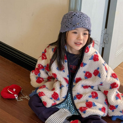 ショートコート・ジャケット・ジャンパー シープボアコート 花柄 フリースジャケット もこもこアウター 厚手防寒【mh0011436】