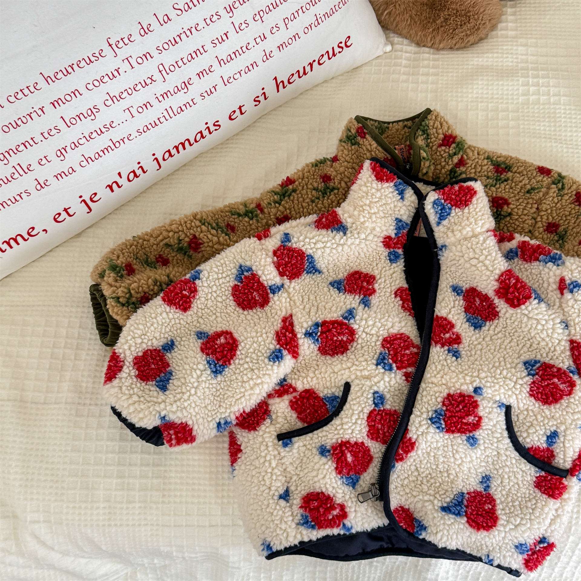 ショートコート・ジャケット・ジャンパー シープボアコート 花柄 フリースジャケット もこもこアウター 厚手防寒【mh0011436】