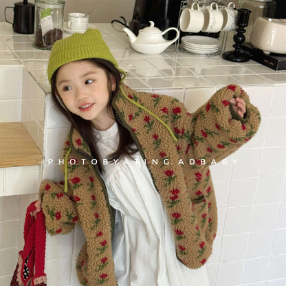 ショートコート・ジャケット・ジャンパー シープボアコート 花柄 フリースジャケット もこもこアウター 厚手防寒【mh0011436】