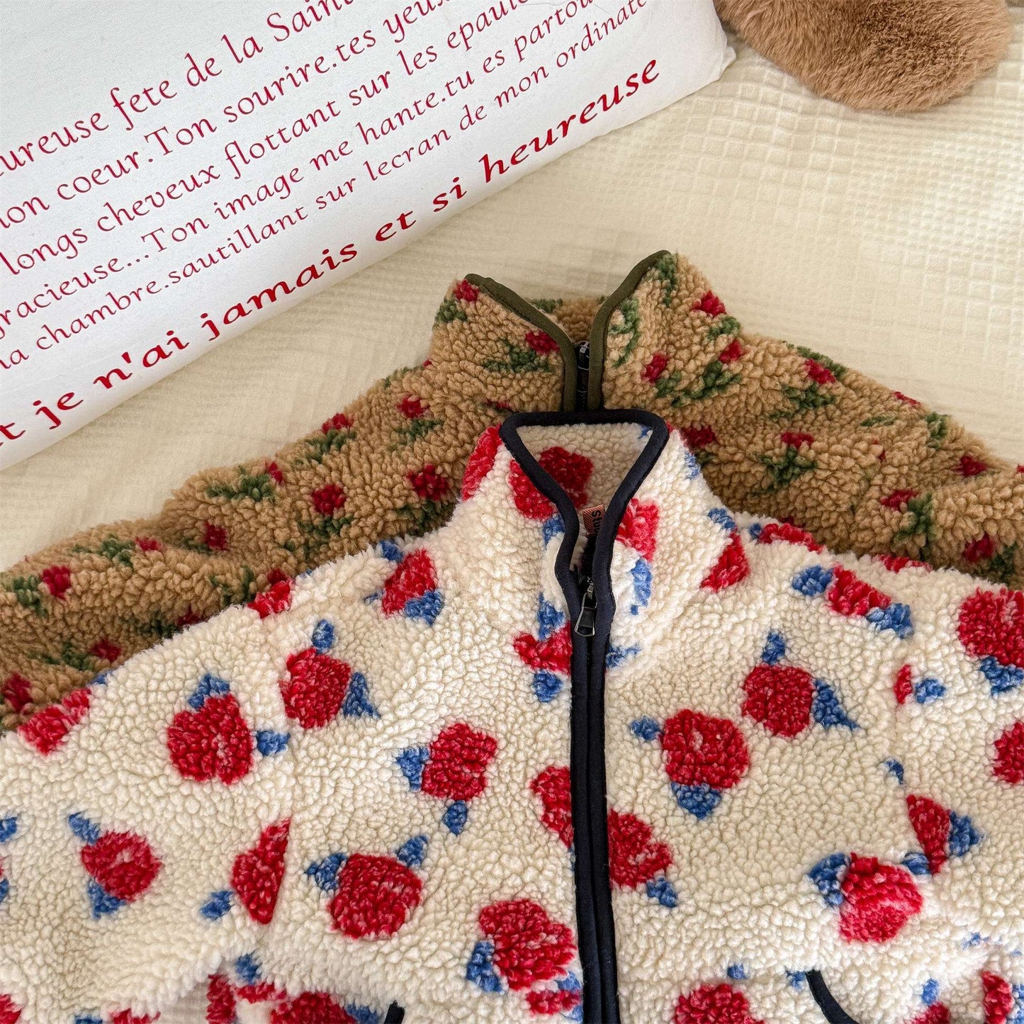 ショートコート・ジャケット・ジャンパー シープボアコート 花柄 フリースジャケット もこもこアウター 厚手防寒【mh0011436】