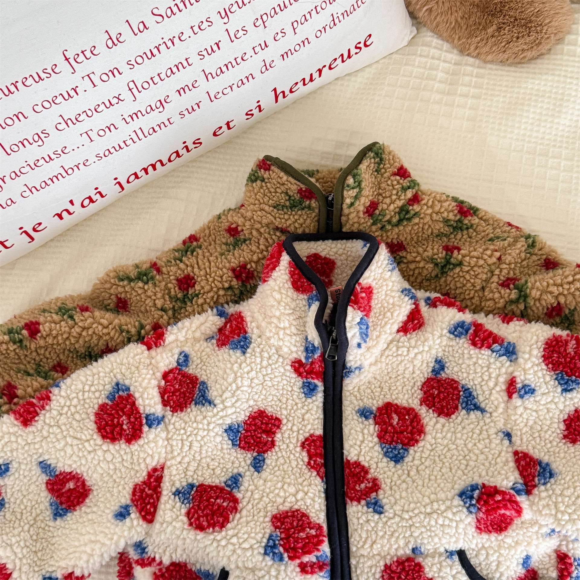 ショートコート・ジャケット・ジャンパー シープボアコート 花柄 フリースジャケット もこもこアウター 厚手防寒【mh0011436】