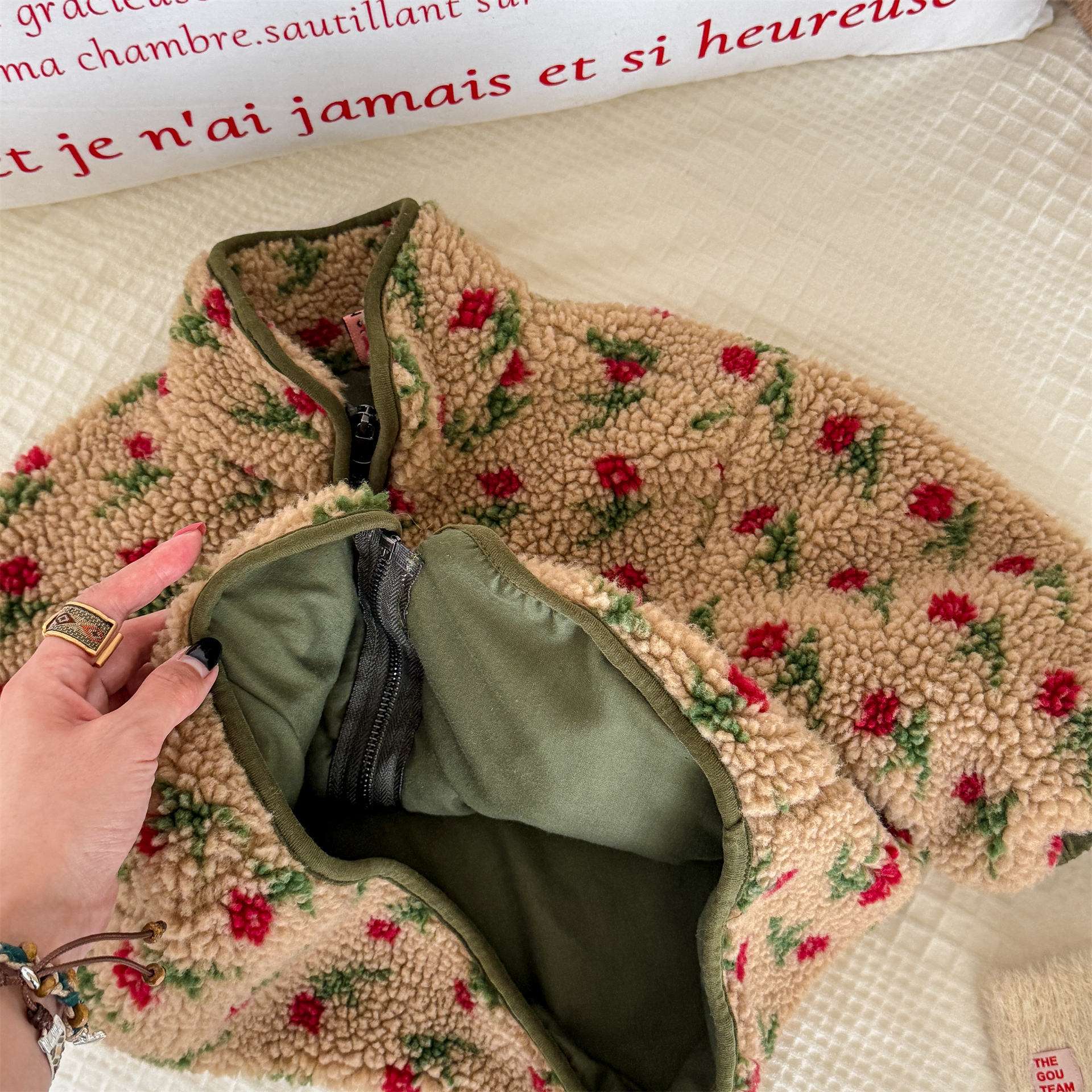 ショートコート・ジャケット・ジャンパー シープボアコート 花柄 フリースジャケット もこもこアウター 厚手防寒【mh0011436】