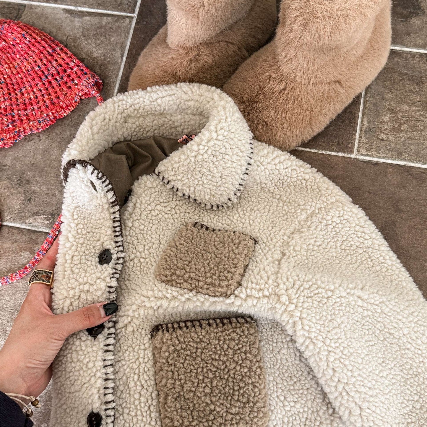 ショートコート・ジャケット・ジャンパー シープボアジャケット バイカラーポケット アウター 厚手 もこもこ防寒【mh0011437】