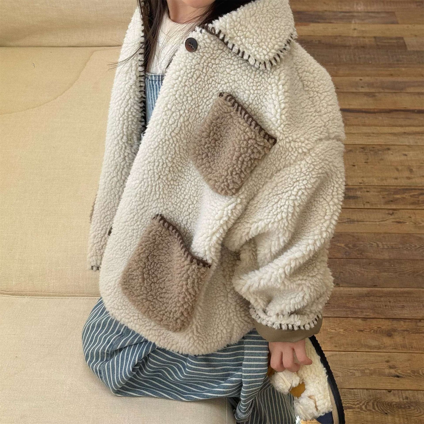 ショートコート・ジャケット・ジャンパー シープボアジャケット バイカラーポケット アウター 厚手 もこもこ防寒【mh0011437】