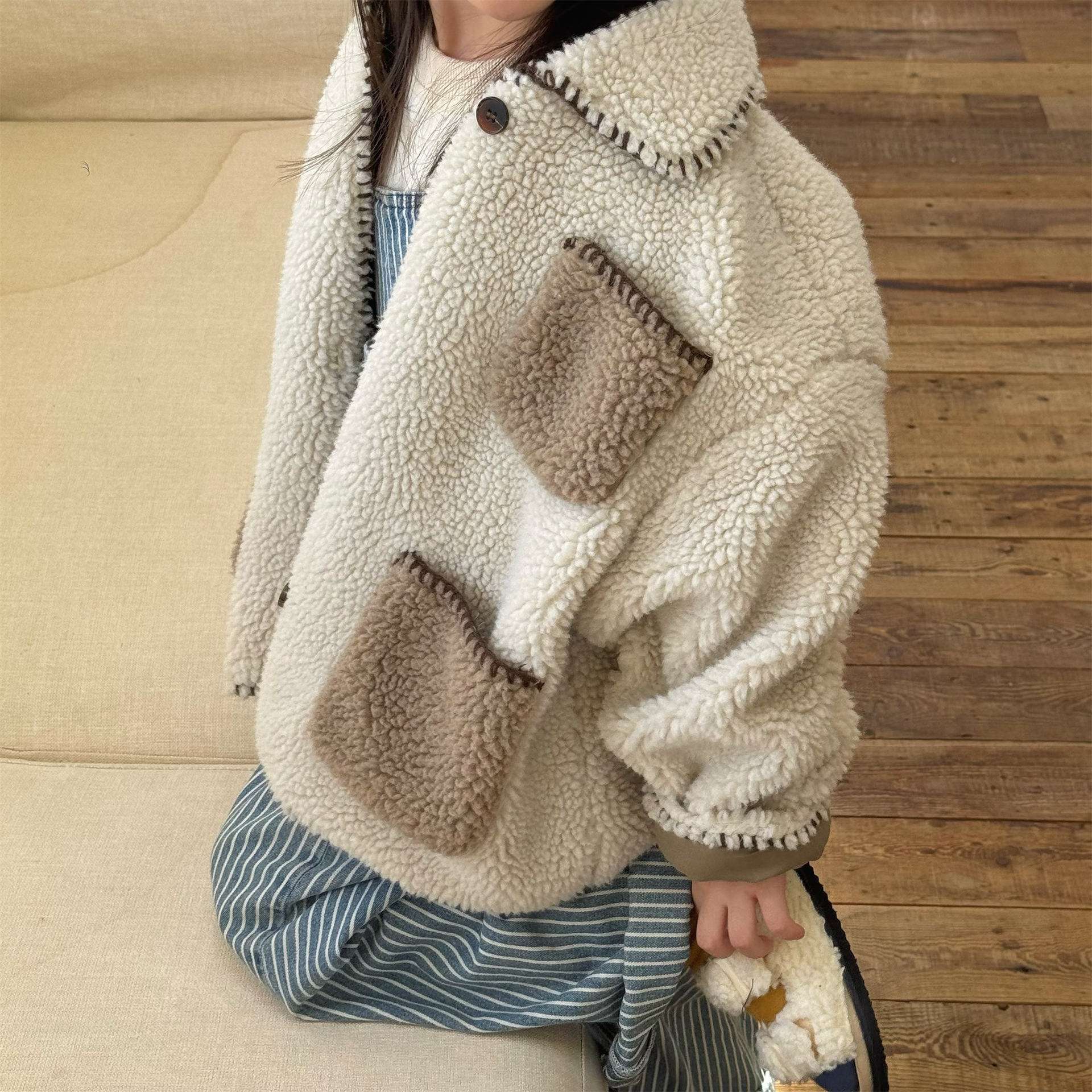 ショートコート・ジャケット・ジャンパー シープボアジャケット バイカラーポケット アウター 厚手 もこもこ防寒【mh0011437】