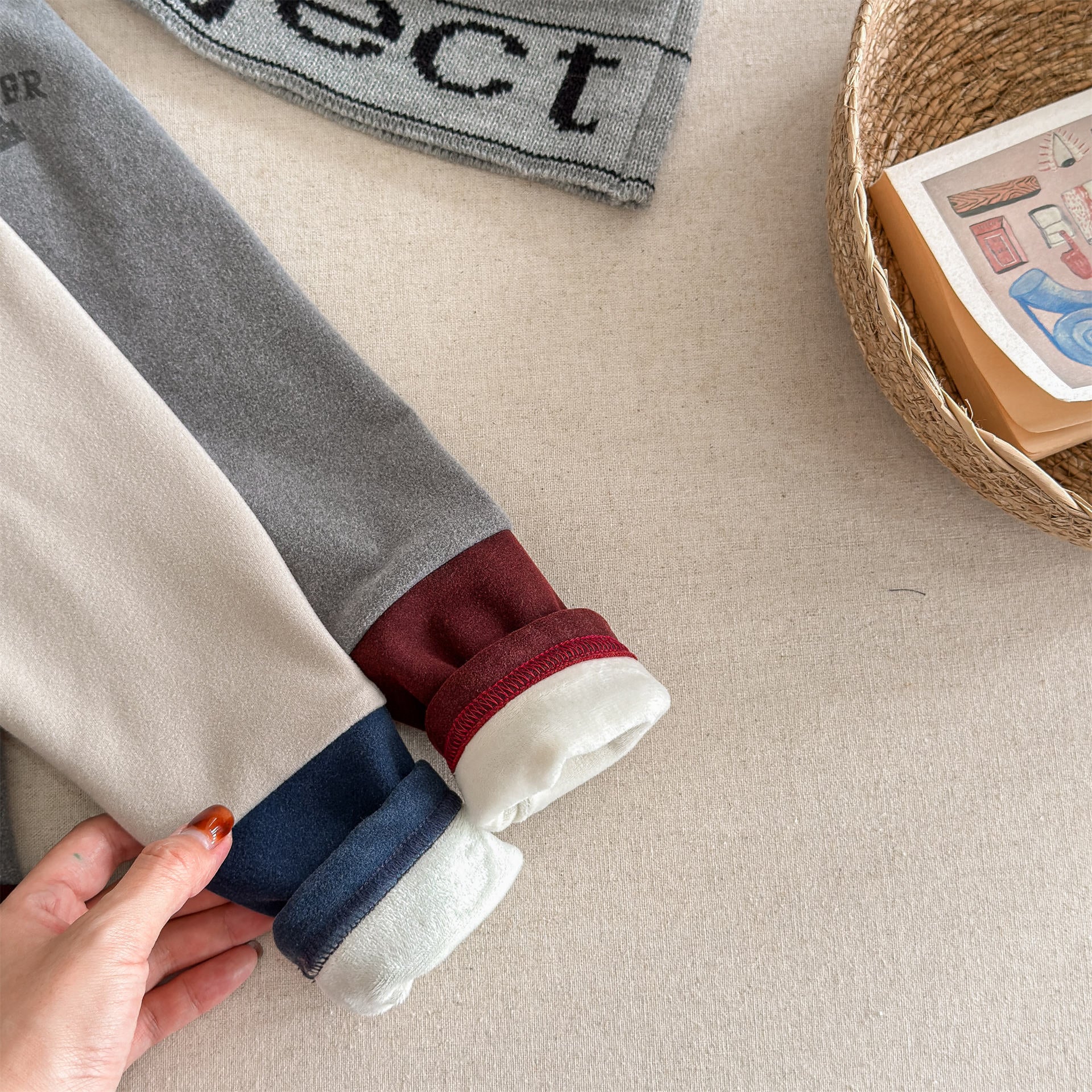 レギンスパンツ レギンスパンツ 裏起毛 バイカラー ドッキング リブ ボトムス【mh0011609】