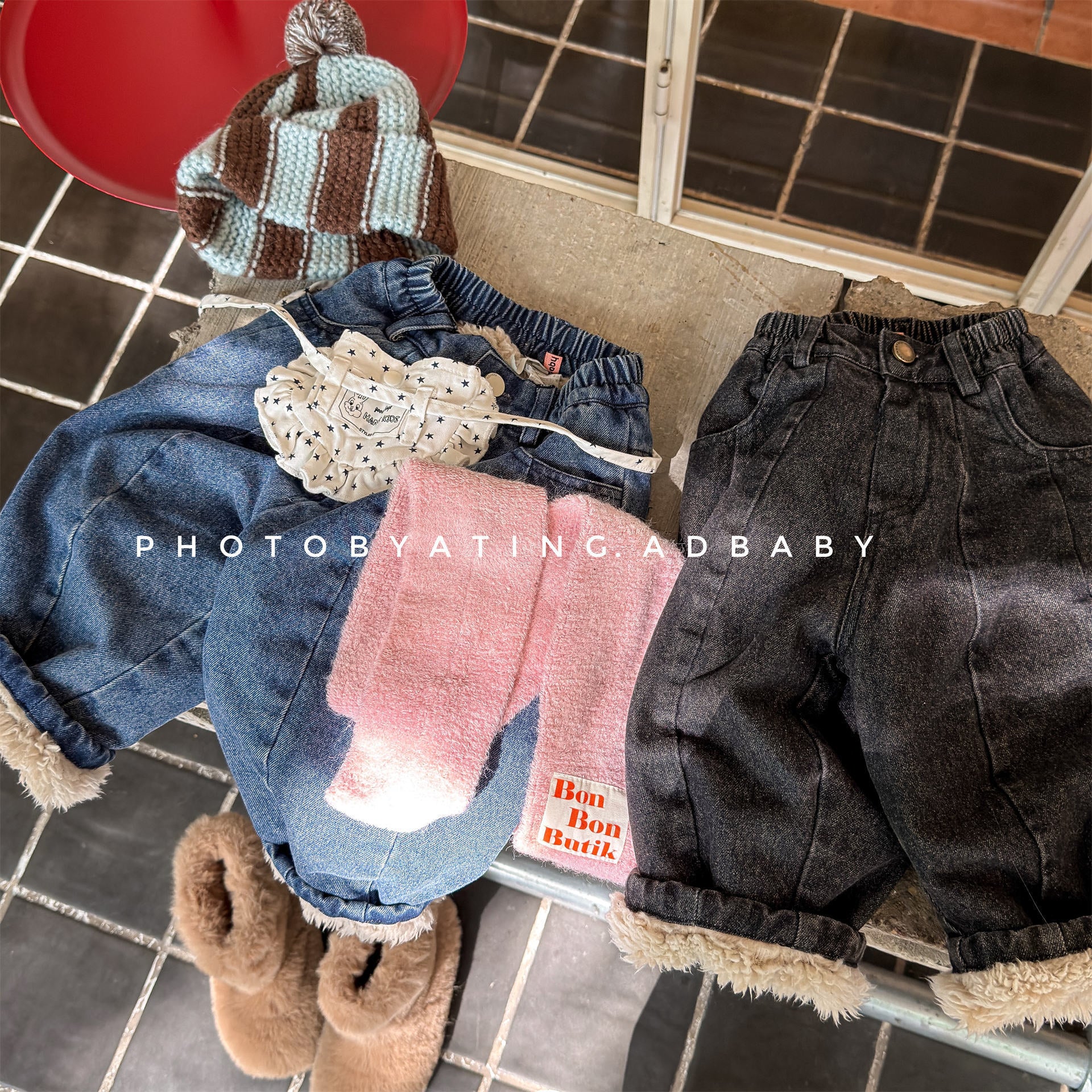 デニムパンツ デニムパンツ 裏ボア 裾ボア ドッキング ゆったり ボトムス【mh0011610】