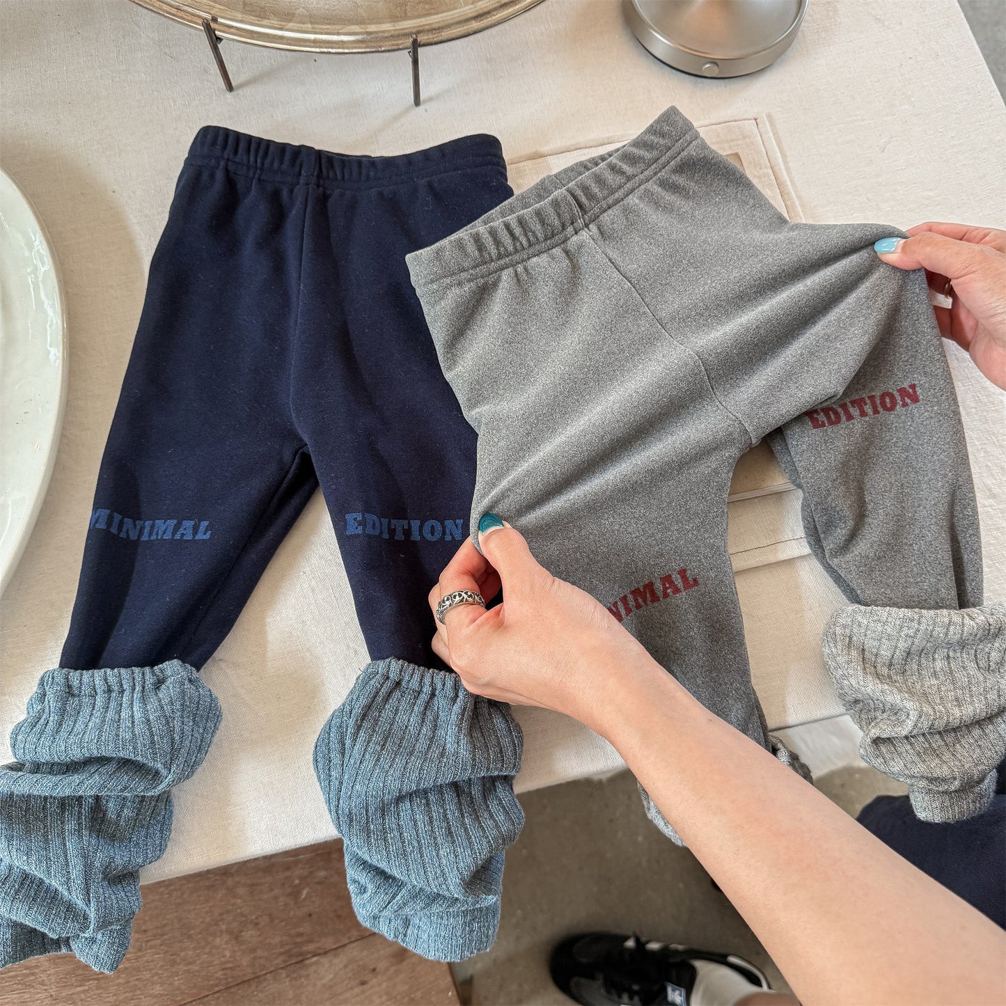 レギンスパンツ レギンスパンツ 裏起毛 ロゴ刺繍 ドッキング リブ ボトムス【mh0011611】