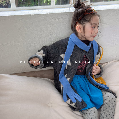 カーディガン・パーカー ニットカーディガン スター星 モノトーン ラグラン カジュアル アウター【mh0011612】