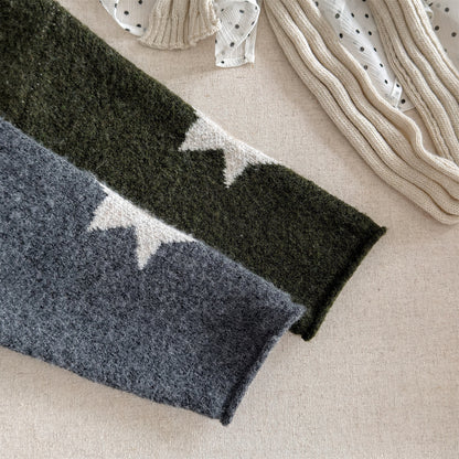 カーディガン・パーカー ニットカーディガン スター星 モノトーン ラグラン カジュアル アウター【mh0011612】