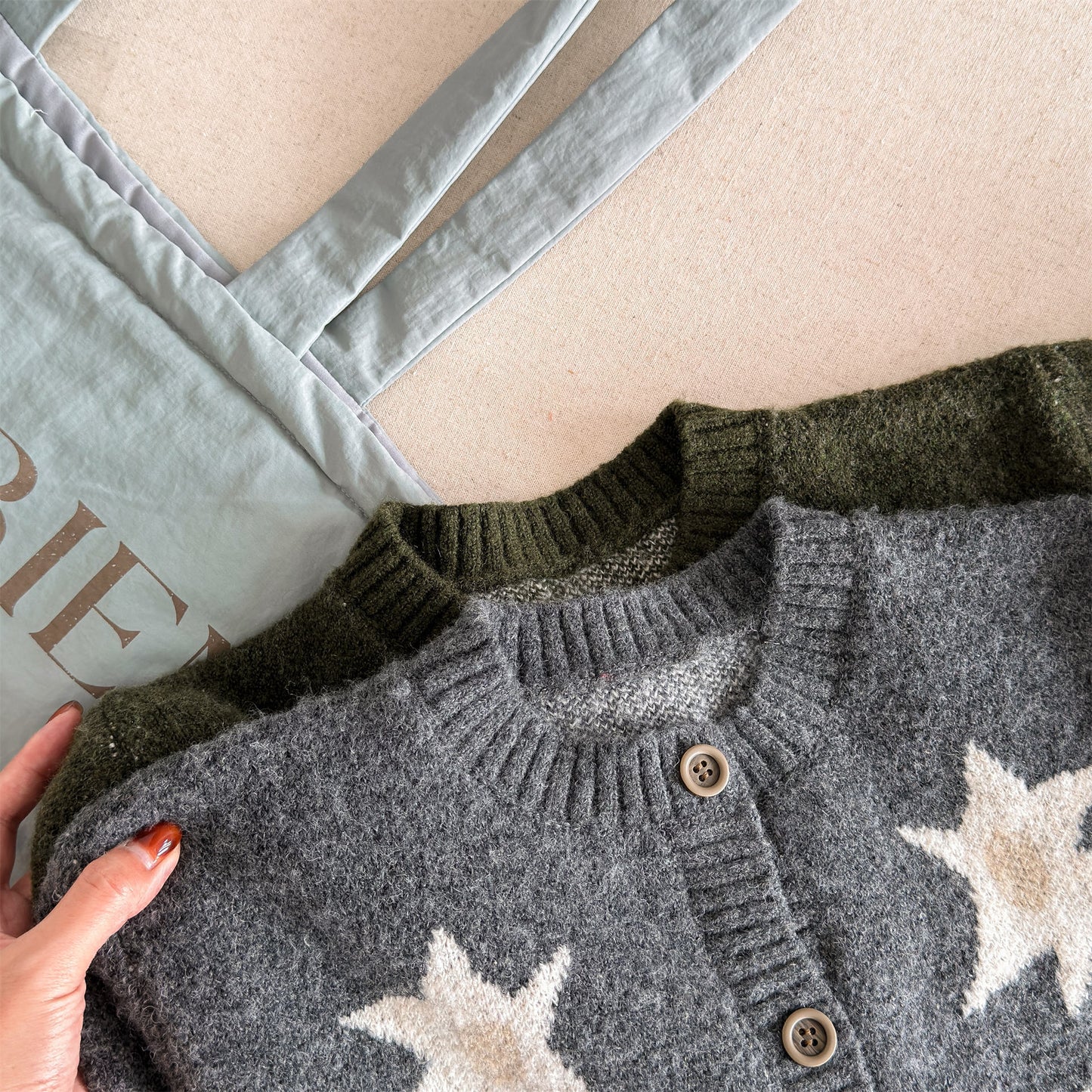 カーディガン・パーカー ニットカーディガン スター星 モノトーン ラグラン カジュアル アウター【mh0011612】