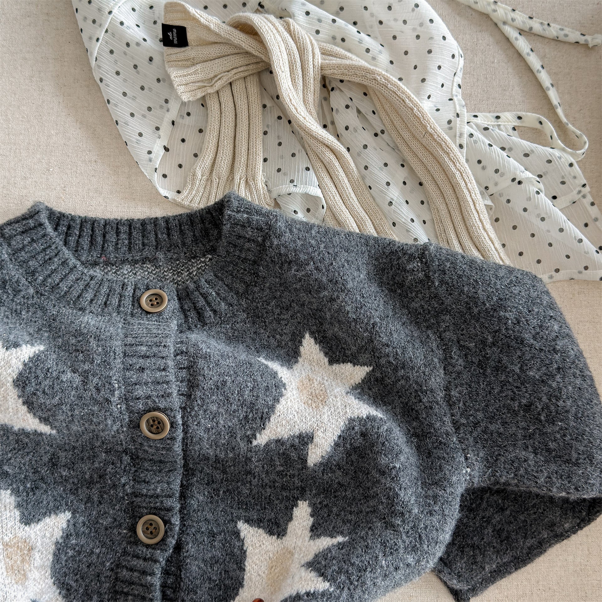 カーディガン・パーカー ニットカーディガン スター星 モノトーン ラグラン カジュアル アウター【mh0011612】