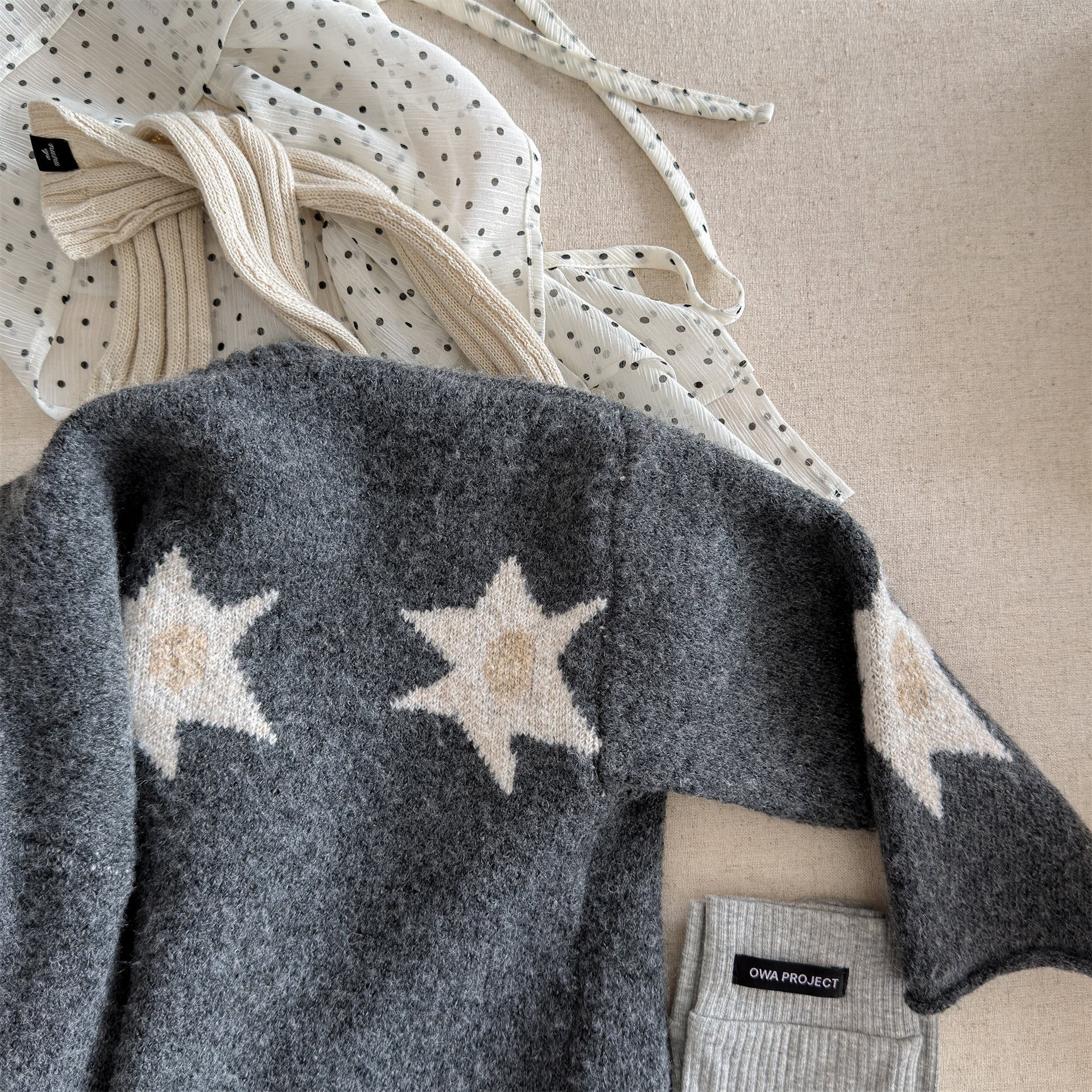 カーディガン・パーカー ニットカーディガン スター星 モノトーン ラグラン カジュアル アウター【mh0011612】