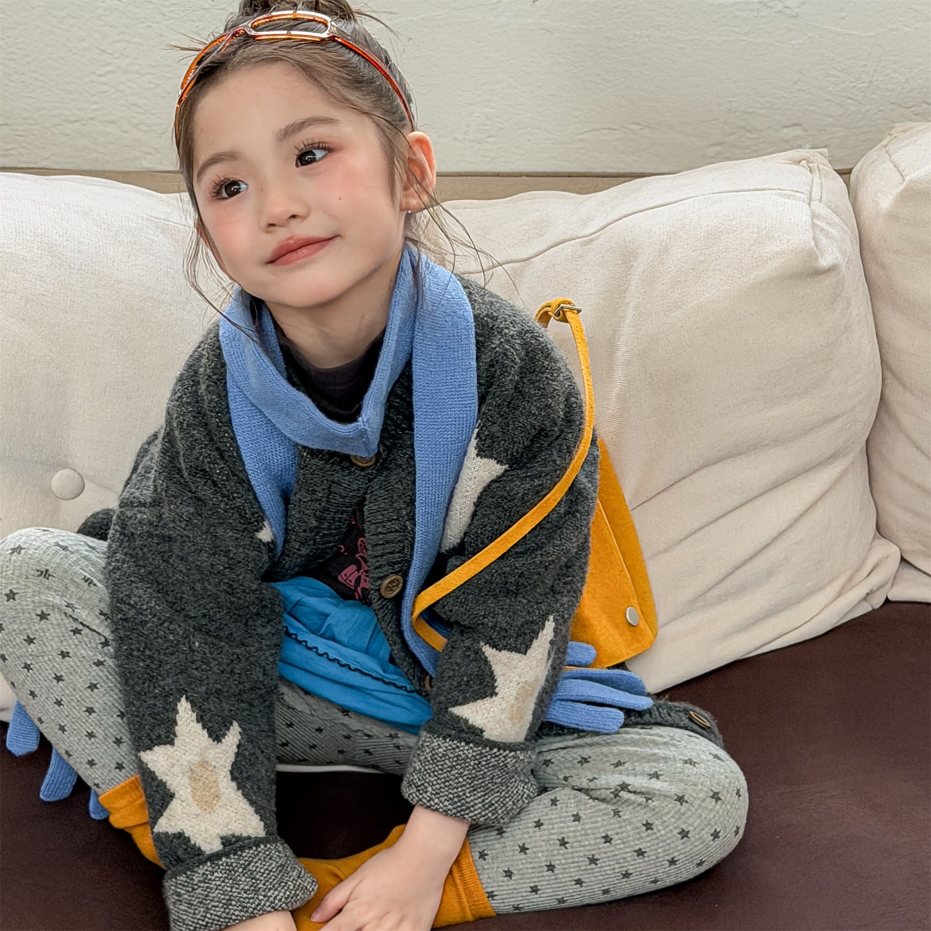 カーディガン・パーカー ニットカーディガン スター星 モノトーン ラグラン カジュアル アウター【mh0011612】