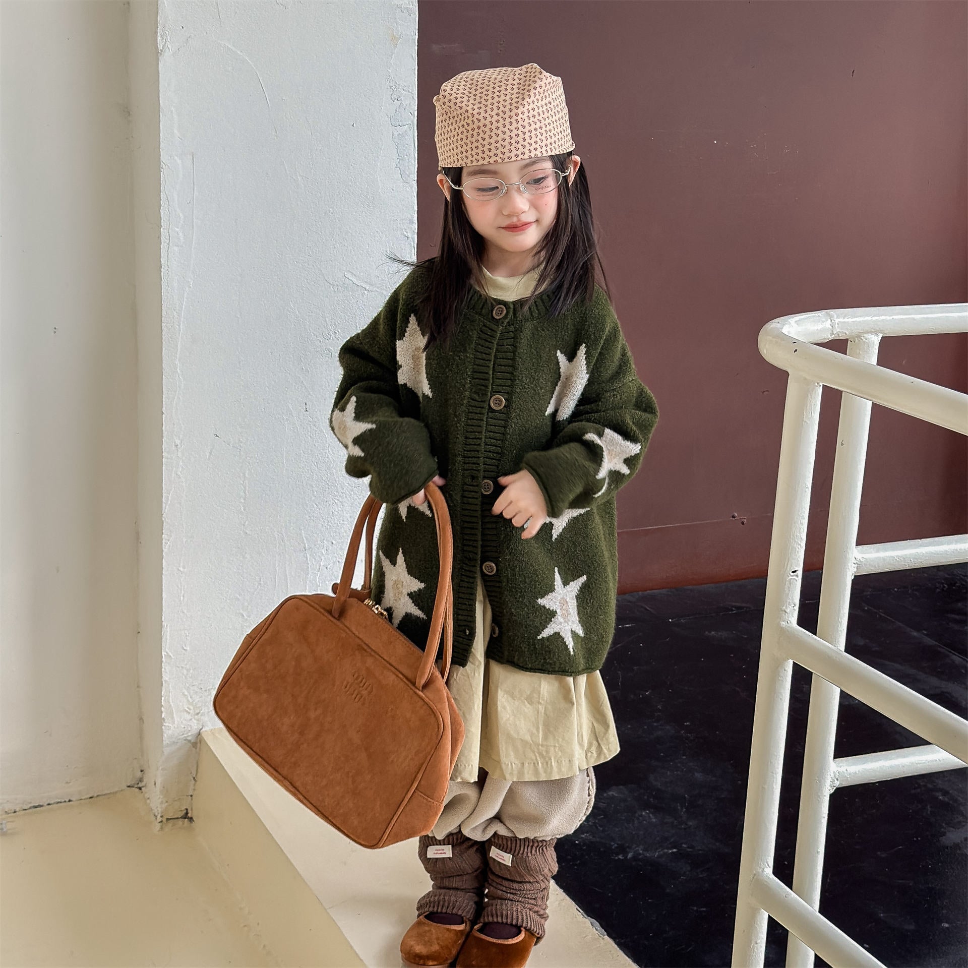 カーディガン・パーカー ニットカーディガン スター星 モノトーン ラグラン カジュアル アウター【mh0011612】